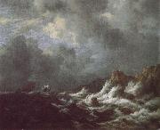 Jacob van Ruisdael Rough Sea with Sailing vessels off a Rocky coast oil